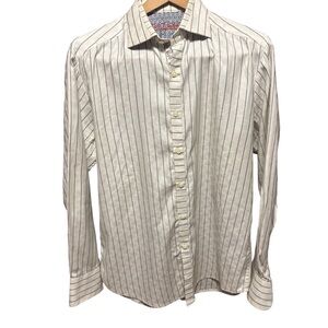 Robert Graham White Textured Jacquard Button Down Shirt Print Flip Cuff/Collar M